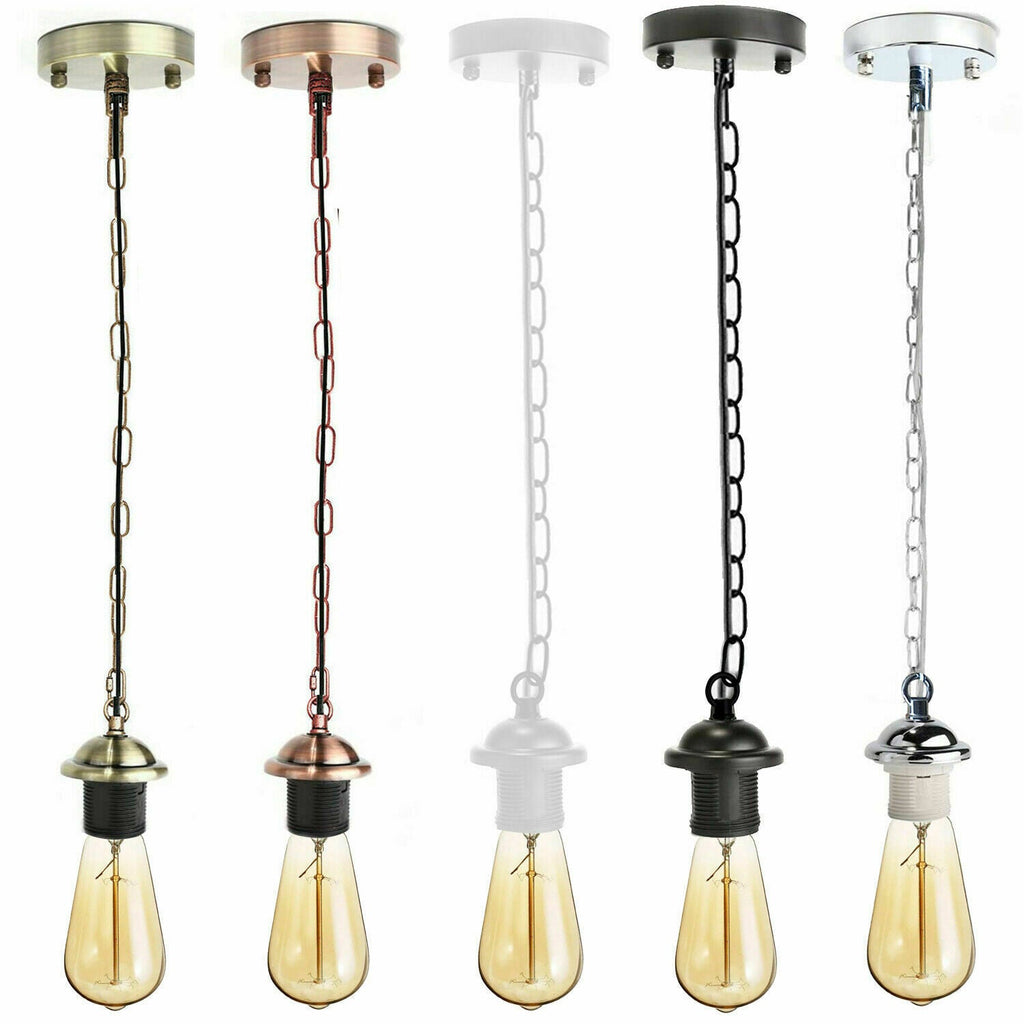 Adjustable E27 Industrial Pendant Lamp Holder Kit with Chain - Multiple Finishes
