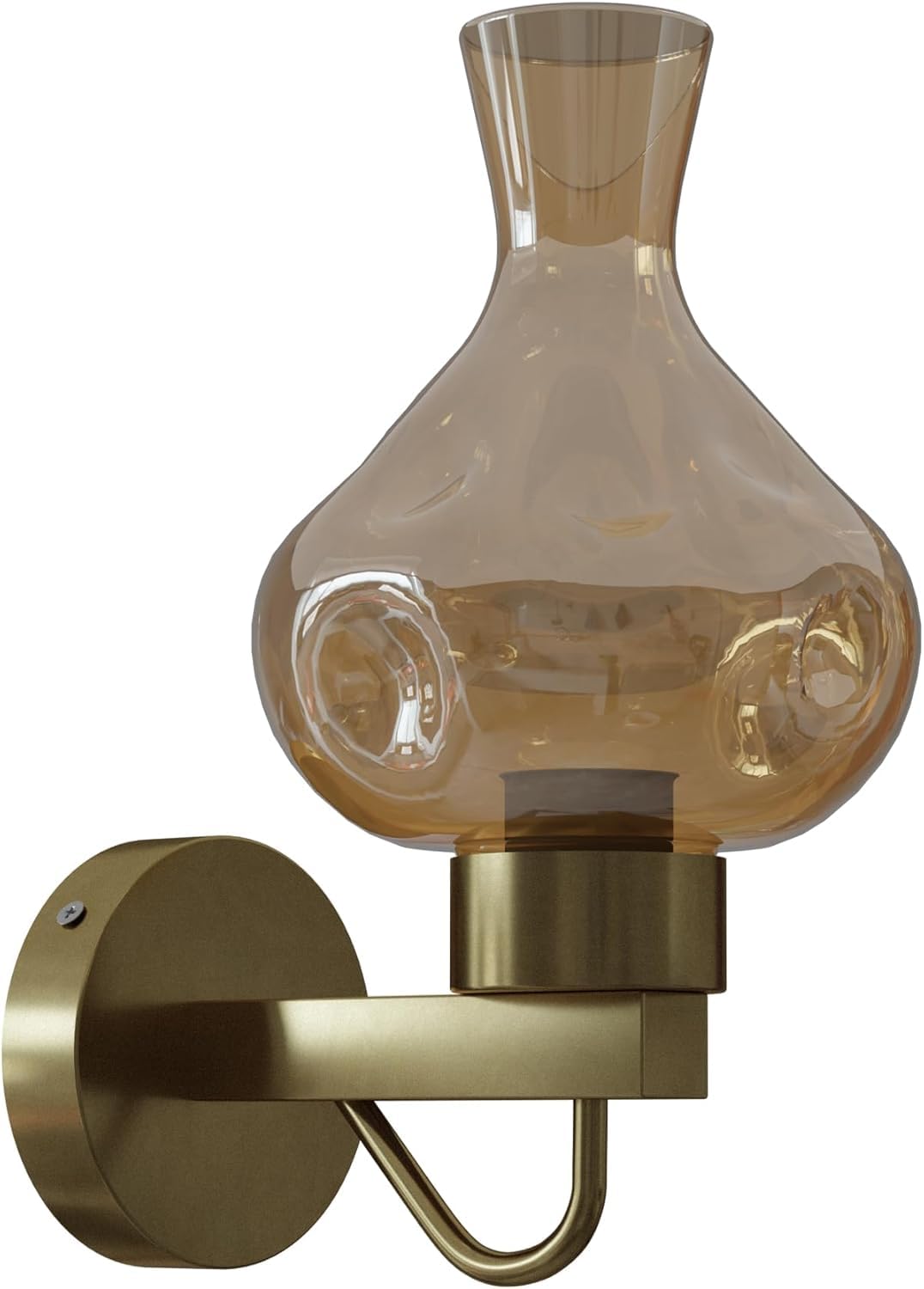 Mid-Century Modern Brass Finish Wall Sconce Light Fixture with Amber Glass Shade