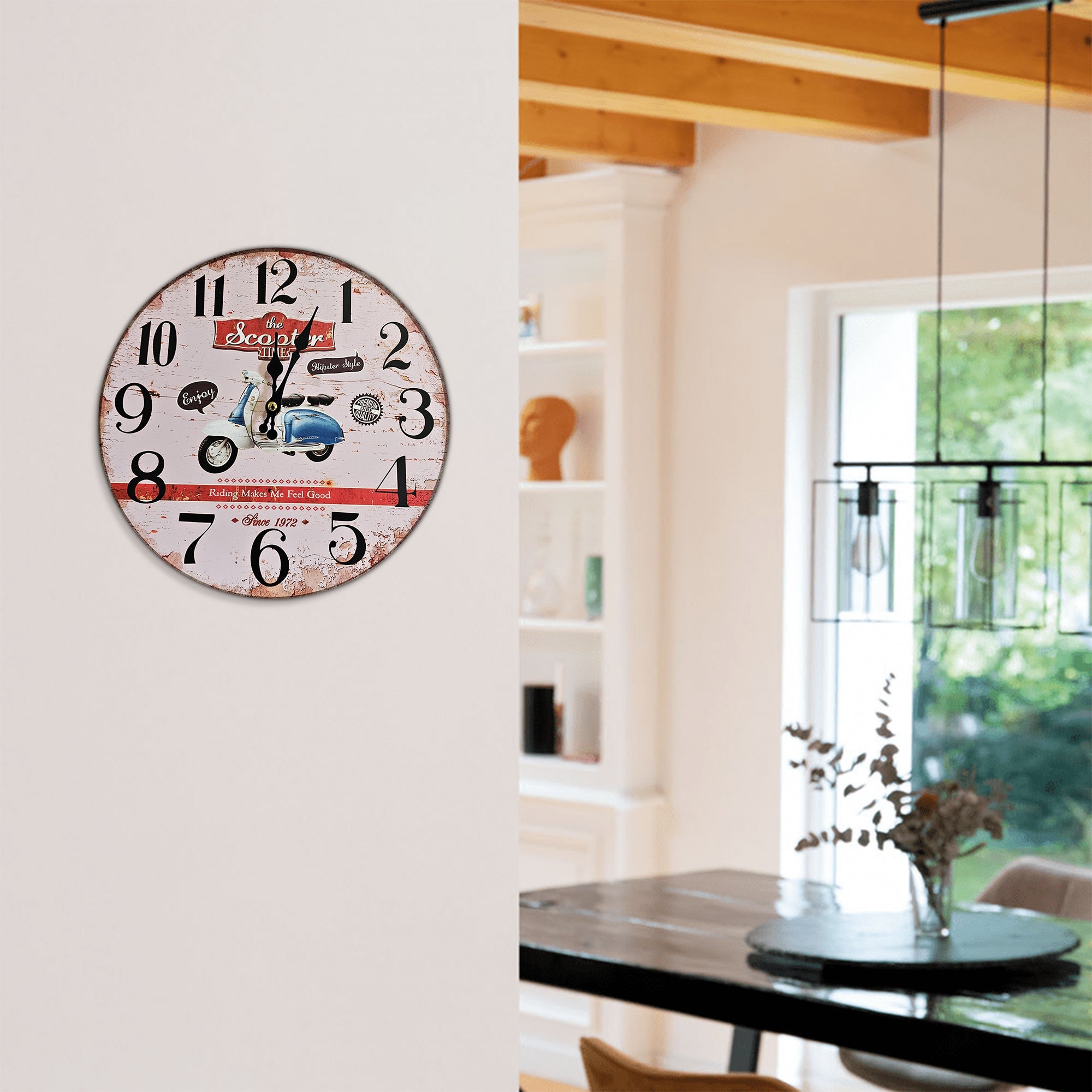 Retro Round Shabby Chic Patchwork Wooden Decorative Wall Art Clock