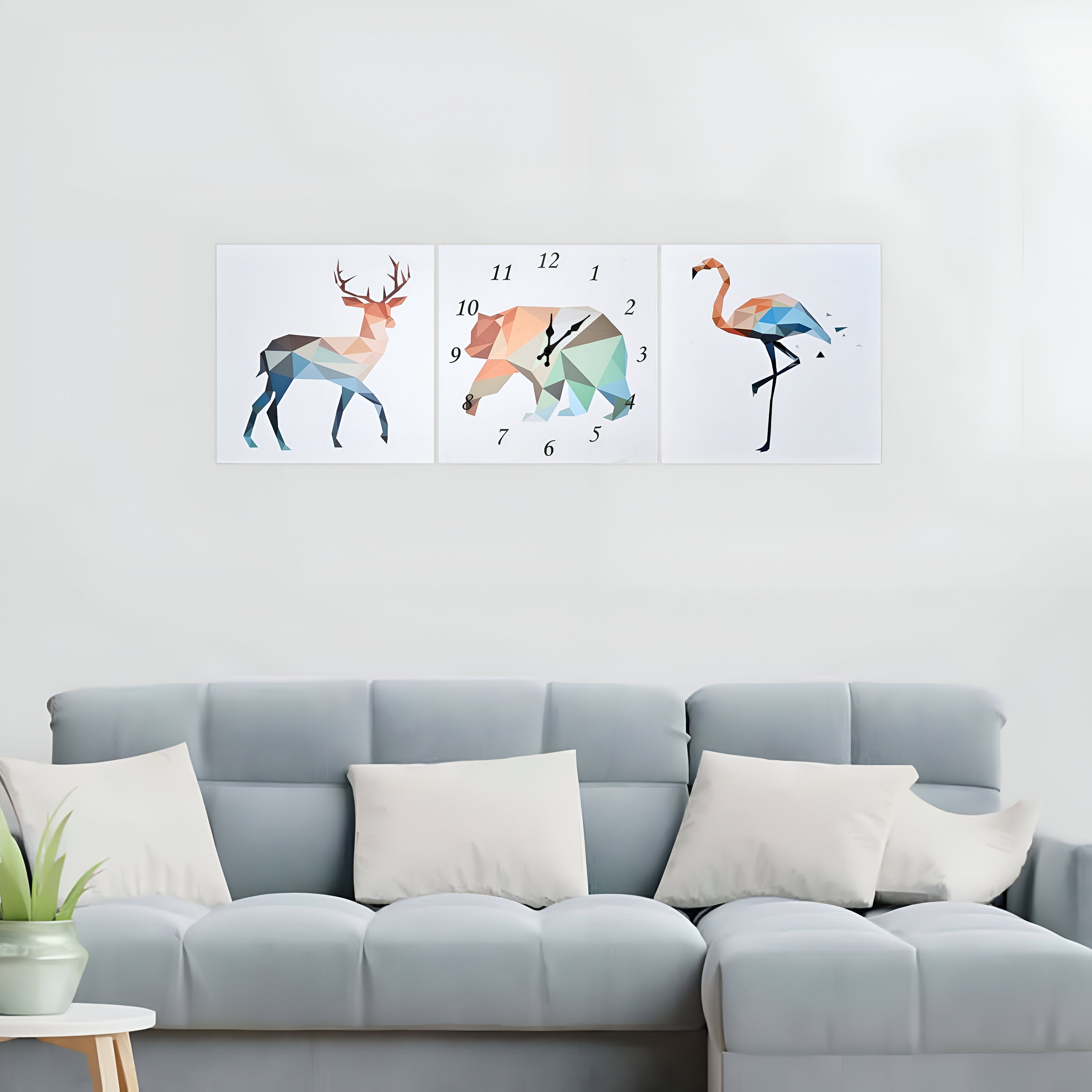 Charming Animal Wall Clock: Deer, Bear, Flamingo Art Painting Decorative Timepiece