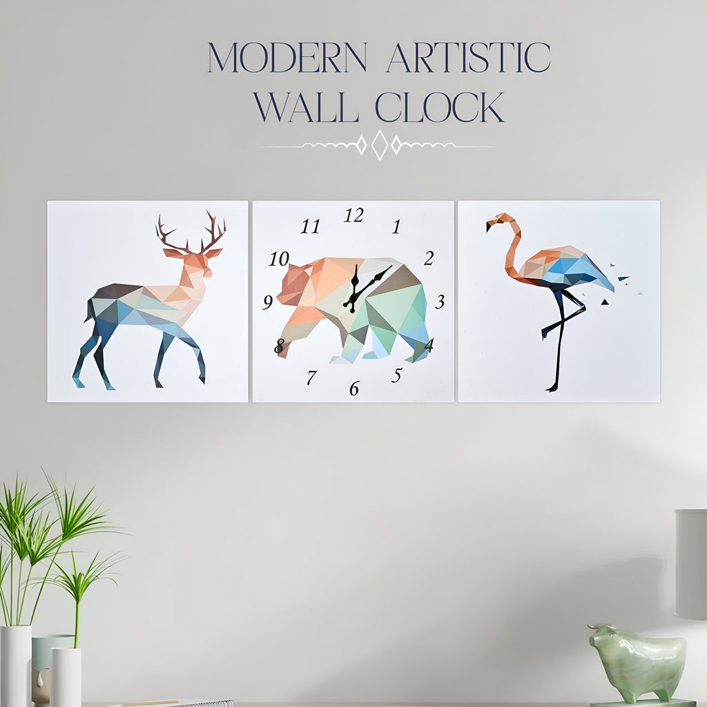 Charming Animal Wall Clock: Deer, Bear, Flamingo Art Painting Decorative Timepiece
