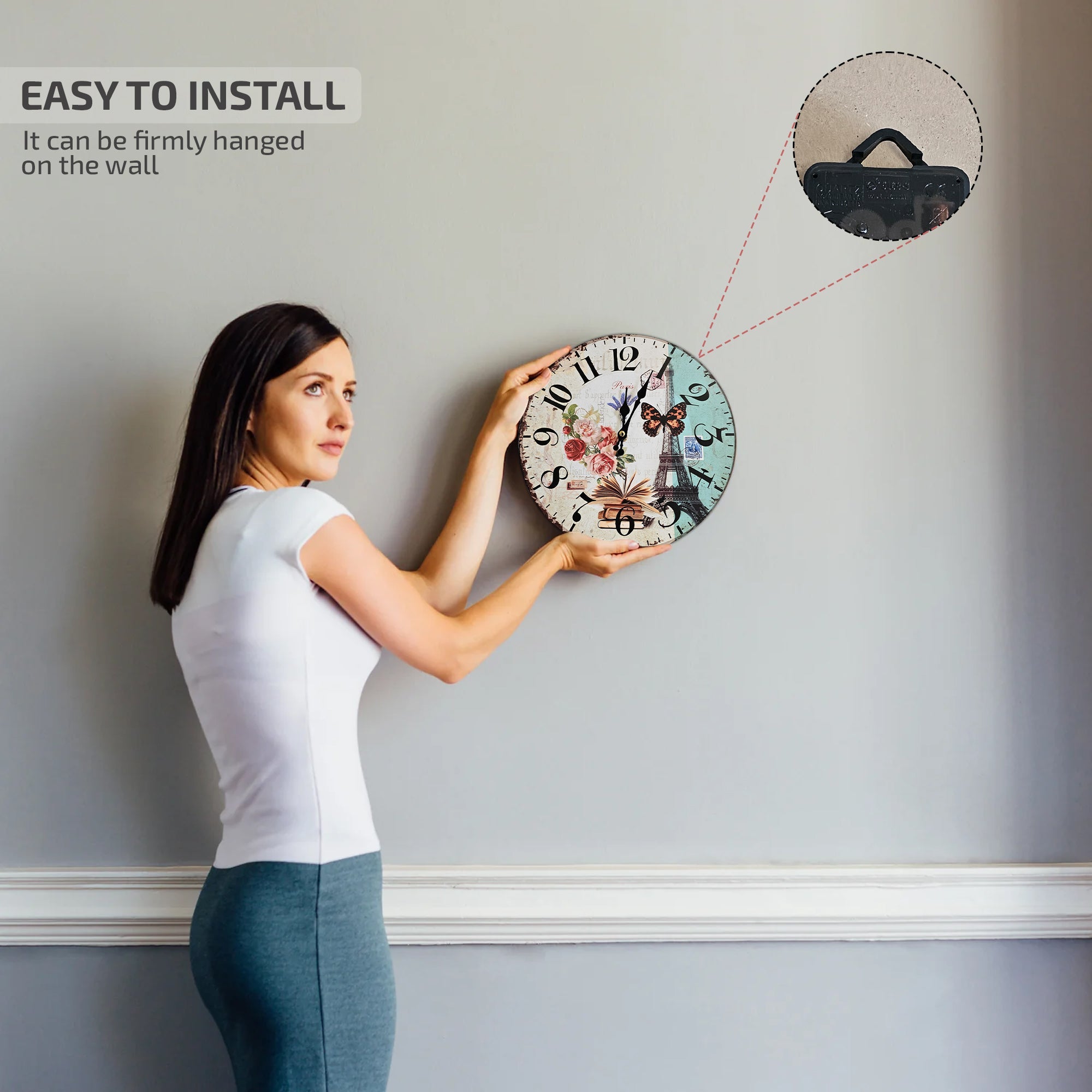 Retro Wooden Decorative Wall Clock - Ticking Shabby Chic Design for Home