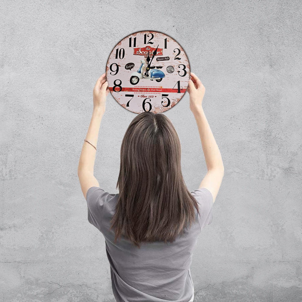 Retro Round Shabby Chic Patchwork Wooden Decorative Wall Art Clock