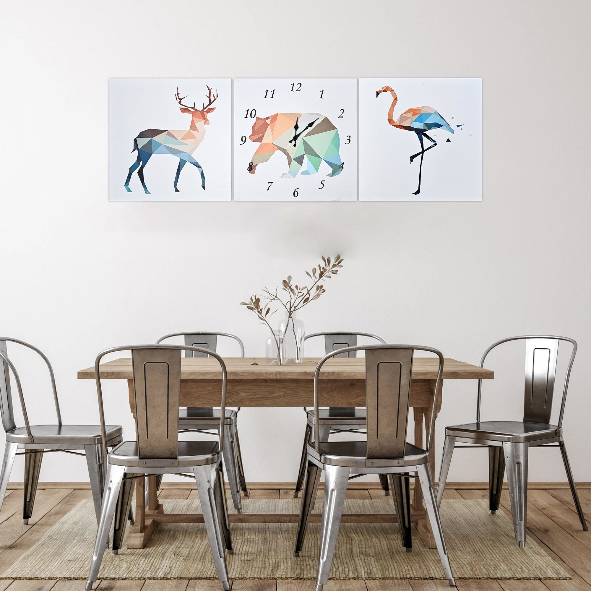 Charming Animal Wall Clock: Deer, Bear, Flamingo Art Painting Decorative Timepiece