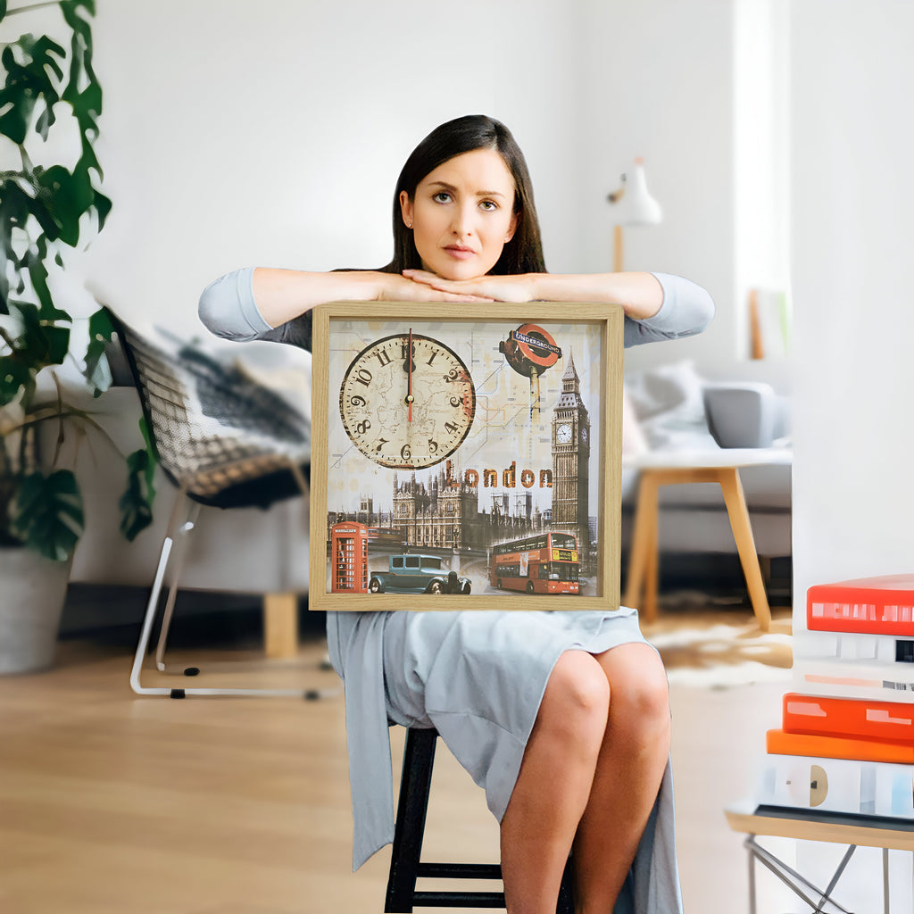 London Big Ben Vintage Rectangular Wood Art Painting Wall Clock