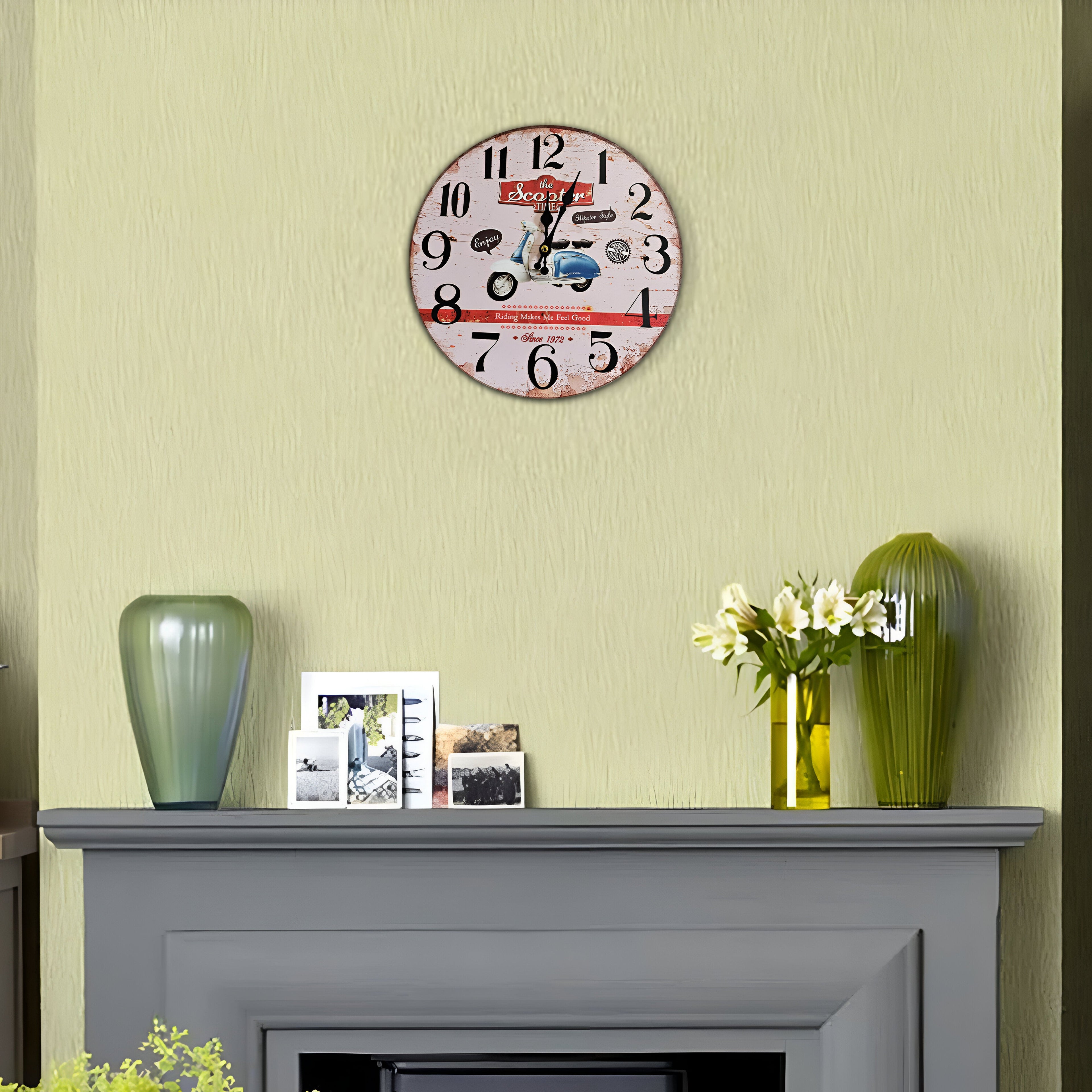 Retro Round Shabby Chic Patchwork Wooden Decorative Wall Art Clock