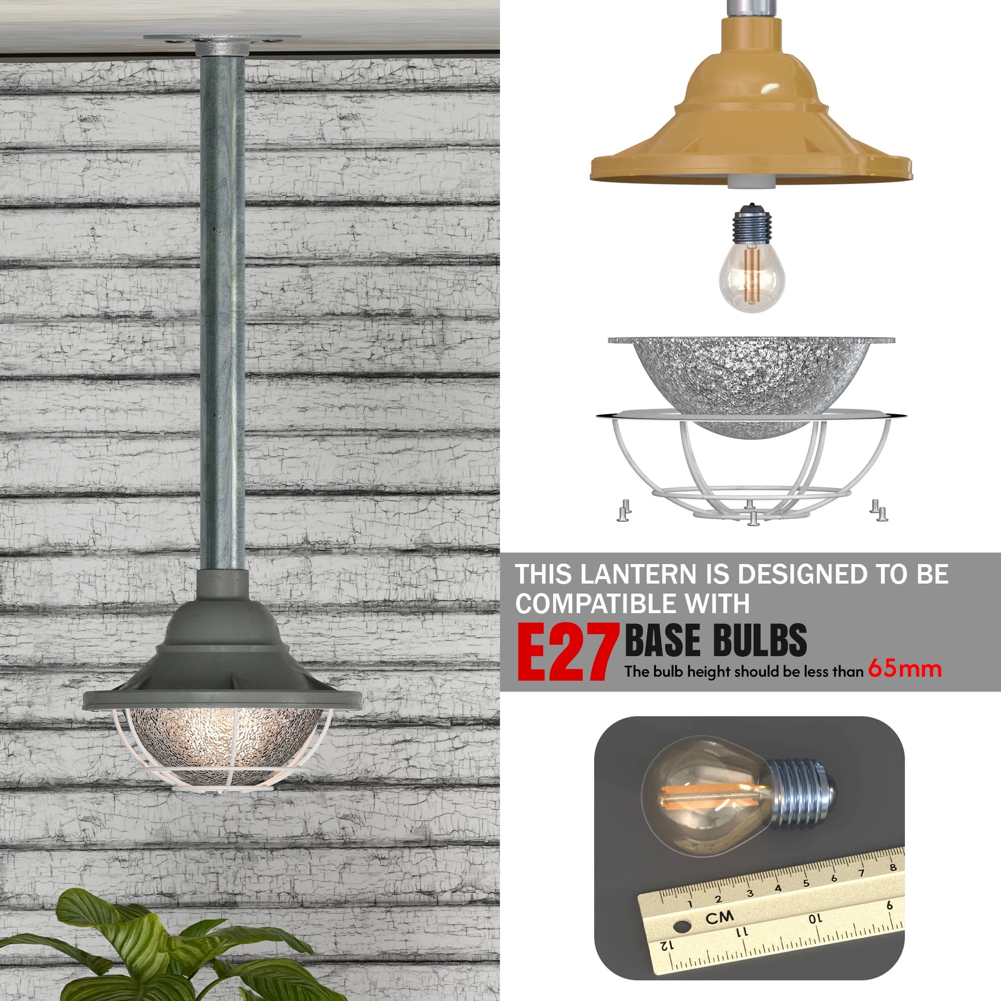 Conduit pipe work Ceiling Pendant light with Metal 21cm cage hanging light ~ 6112