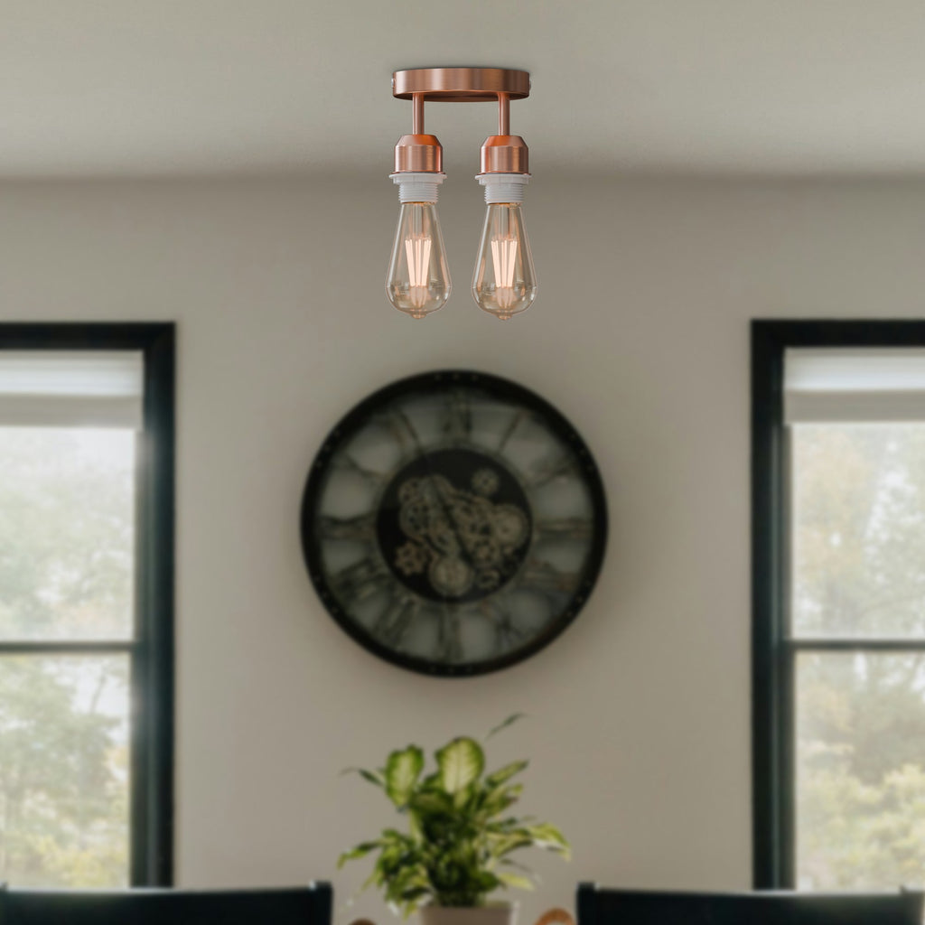 Modern Industrial 2-Way E27 Ceiling Light Fitting with Twin Lamp Holders