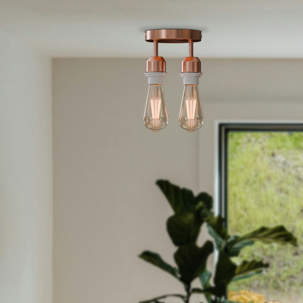 Modern Industrial 2-Way E27 Ceiling Light Fitting with Twin Lamp Holders