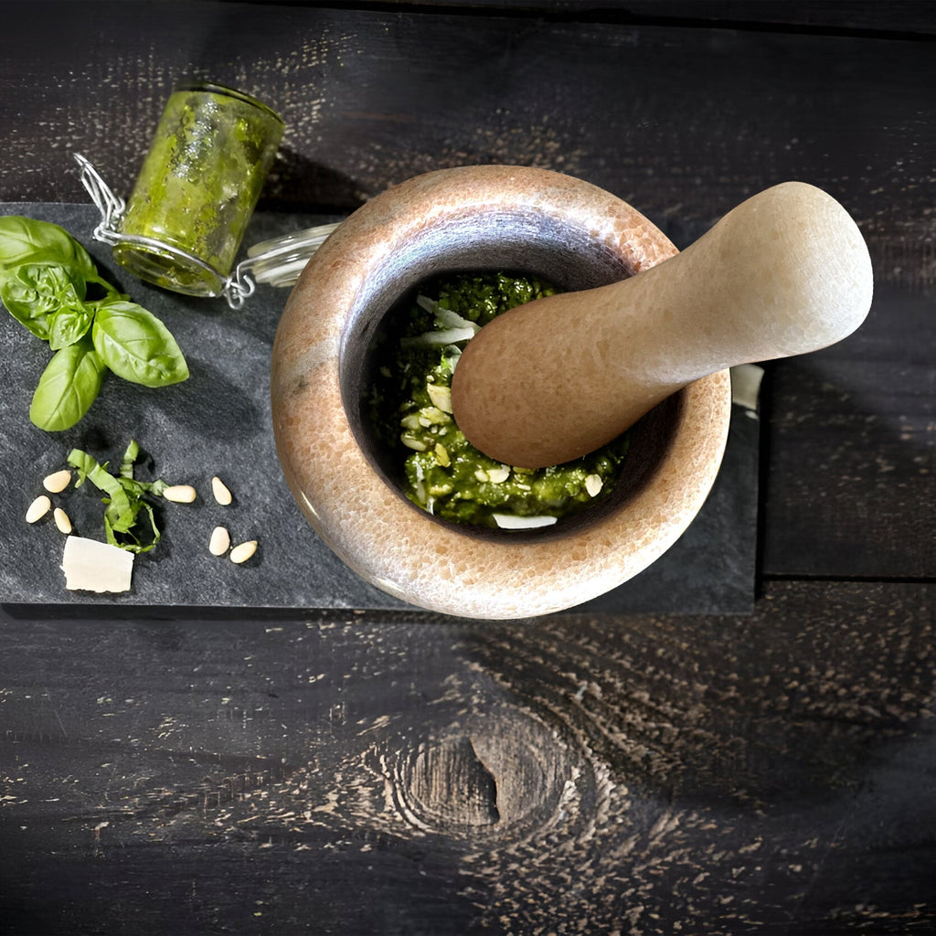 Elegant Natural Marble Mortar and Pestle Set for Herbs, Spices, and Garlic Grinding