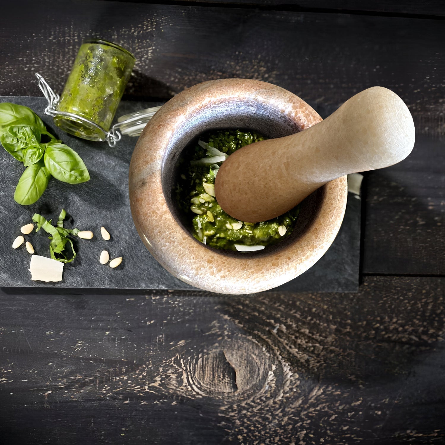 Elegant Natural Marble Mortar and Pestle Set for Herbs, Spices, and Garlic Grinding