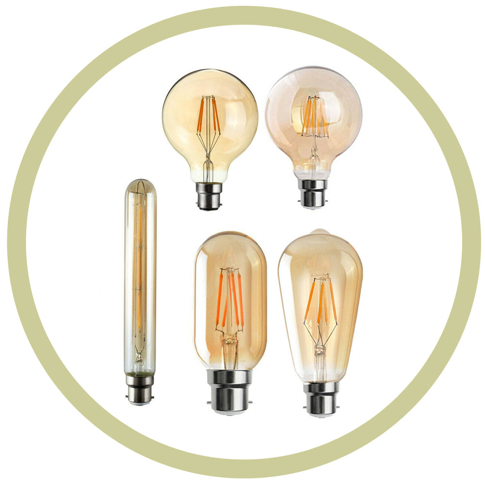 Vintage Amber Glass LED Filament Bayonet Bulb B22 Base Dimmable Warm White Light