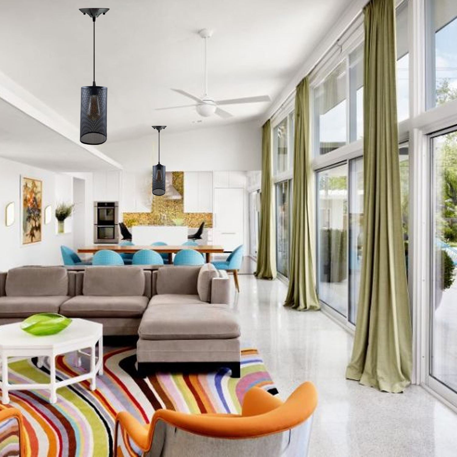 Living Room Pendant Light – Adjustable Metal Wire Cage Ceiling Lamp ~5801