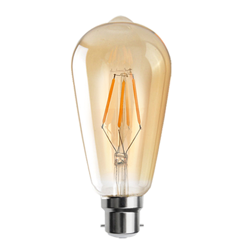 Vintage Amber Glass LED Filament Bayonet Bulb B22 Base Dimmable Warm White Light