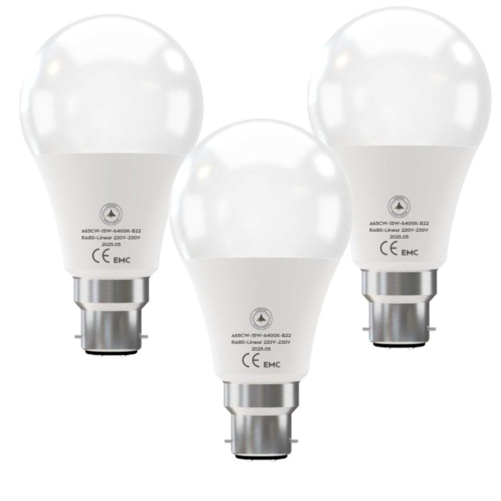 Energy-Efficient 15W A65 B22 LED Light Bulb, Cool White 6400K, Non-Dimmable