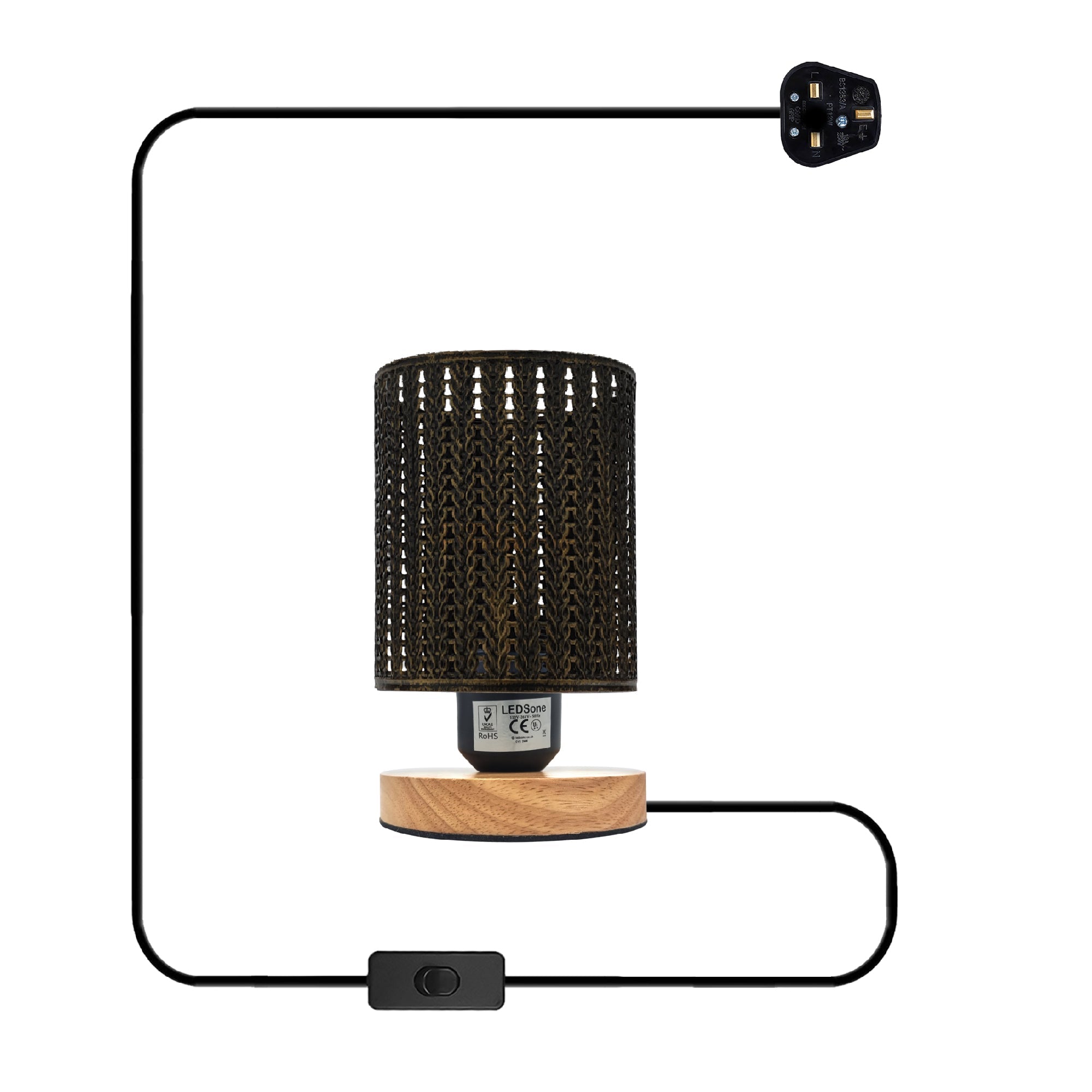 Chic Industrial Metal Cage Table Lamp with Warm Natural Wooden Base