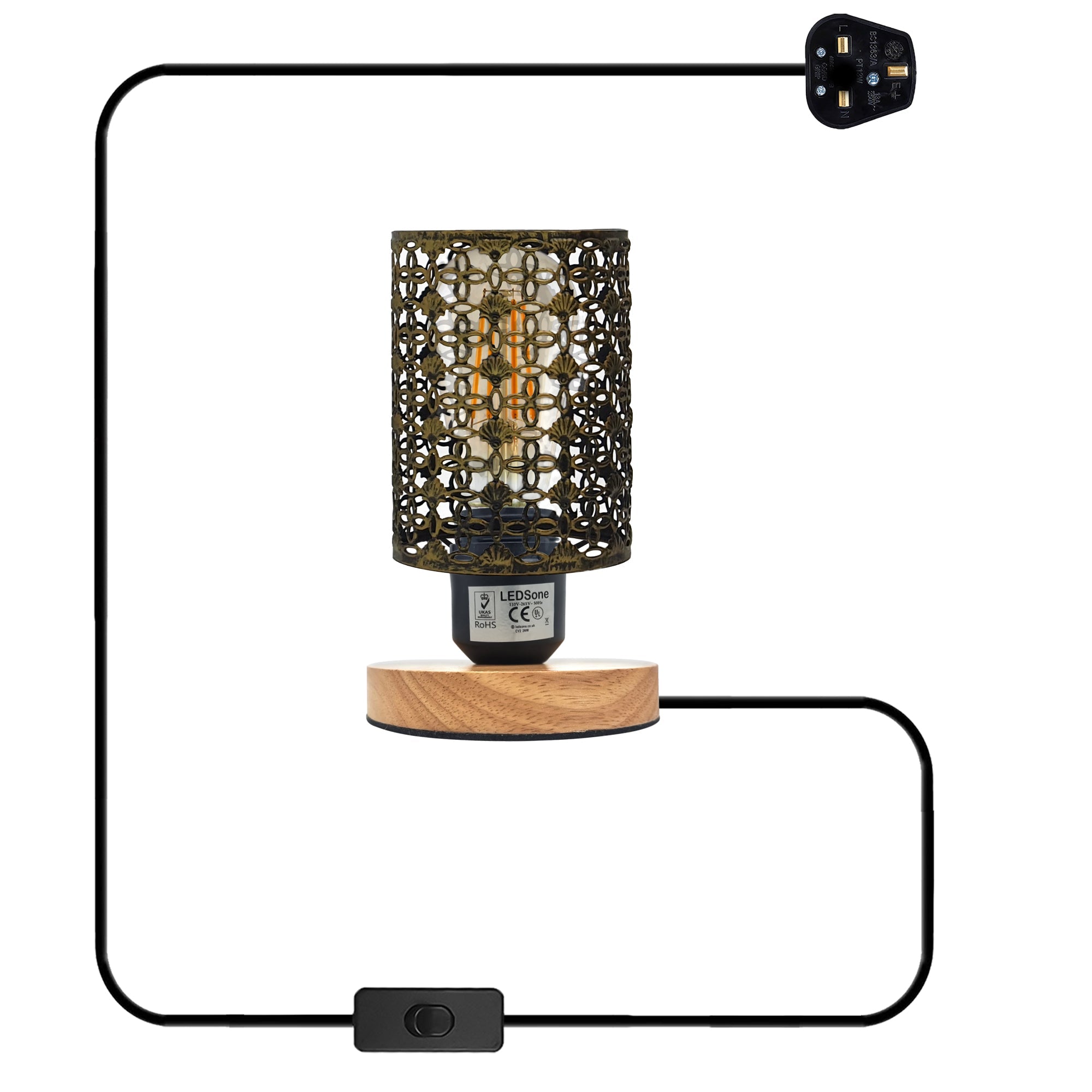 Charming Wire Cage Table Lamp with Wooden Base, Modern Desk Bedside Light