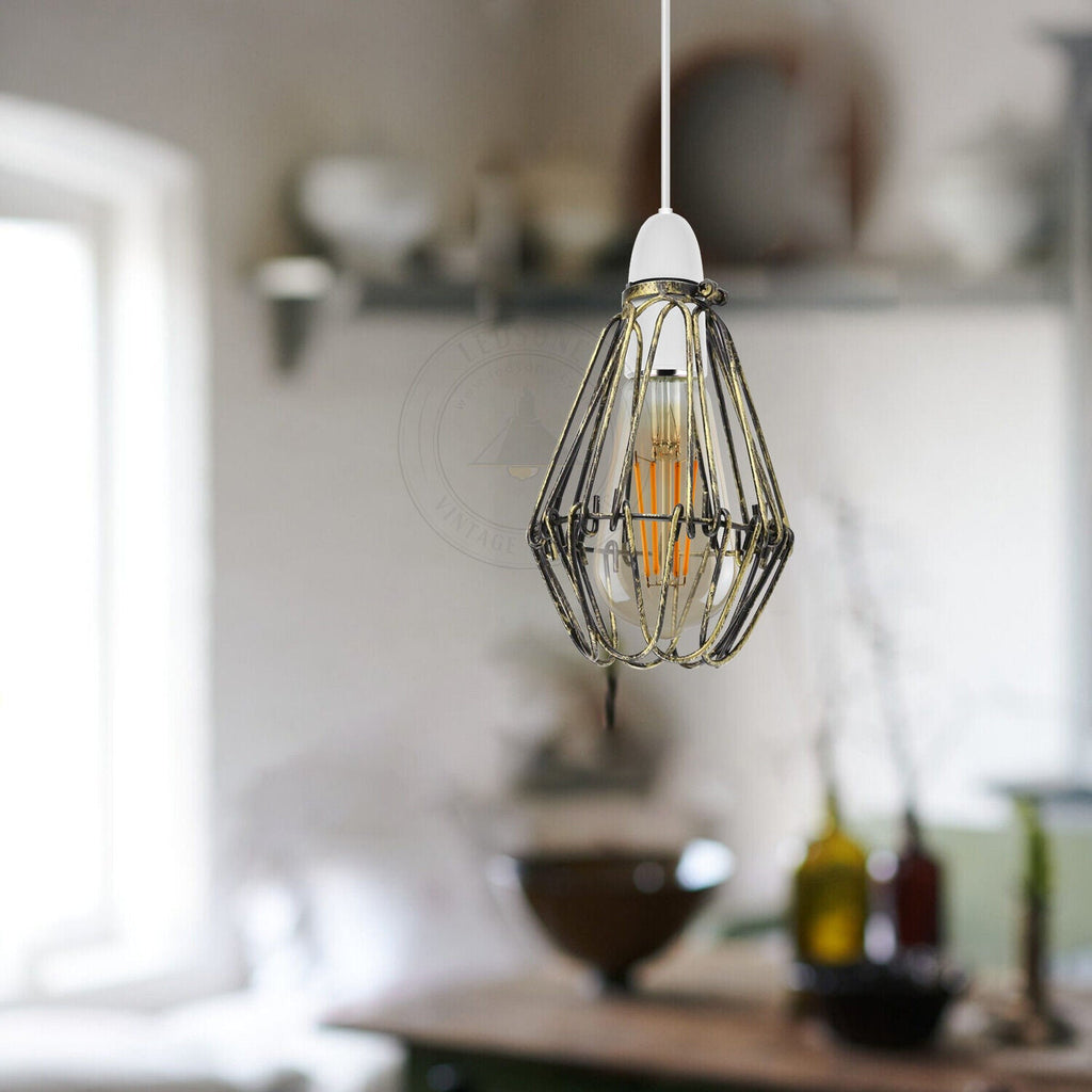 Vintage Metal Cage Industrial Wire Pendant Light Lampshade ~6092