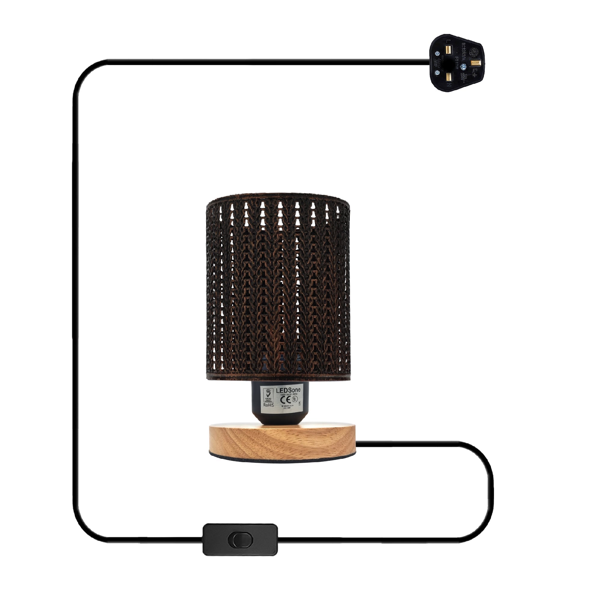 Modern Industrial Metal Wire Cage Desk Lamp with Wooden Base