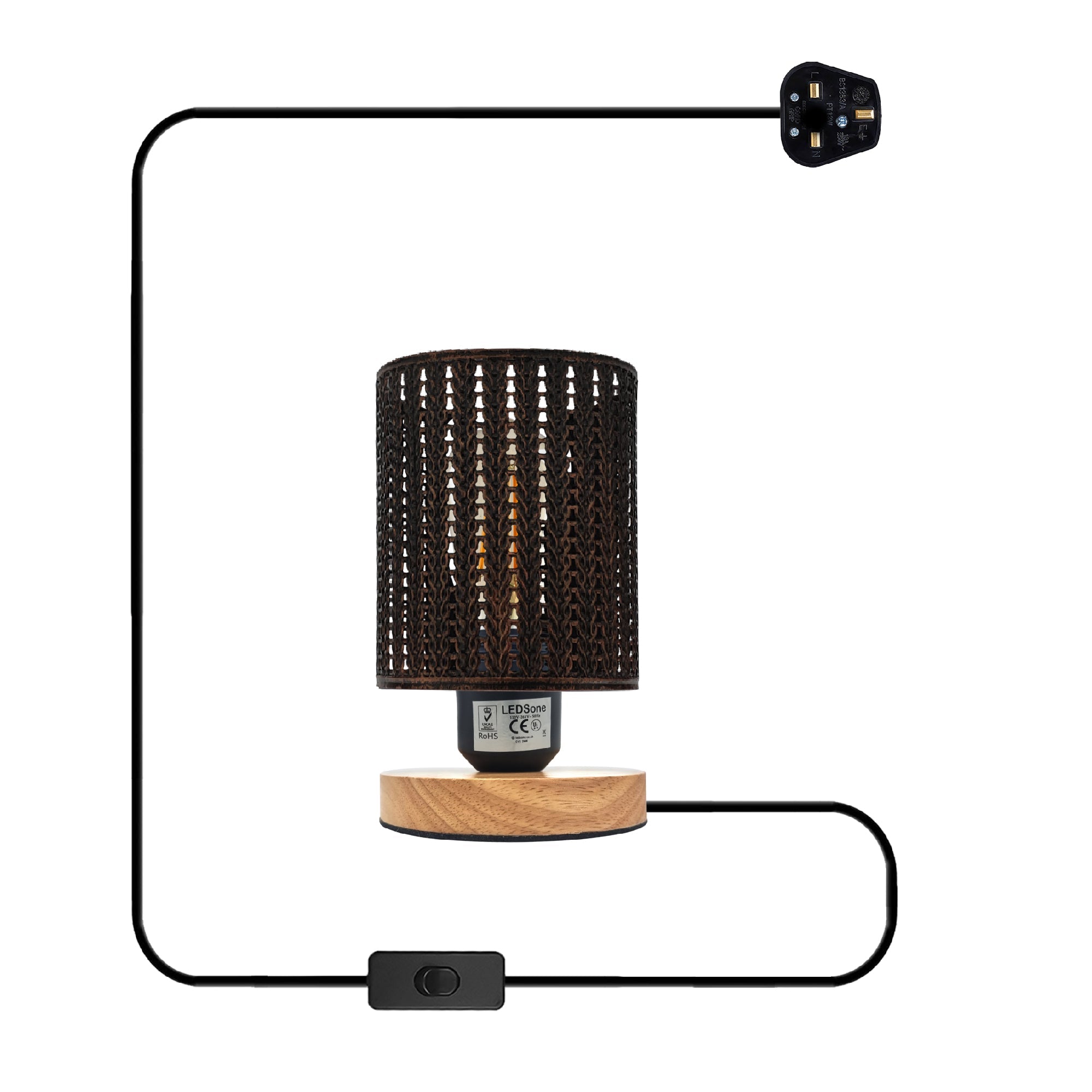 Modern Industrial Metal Wire Cage Desk Lamp with Wooden Base