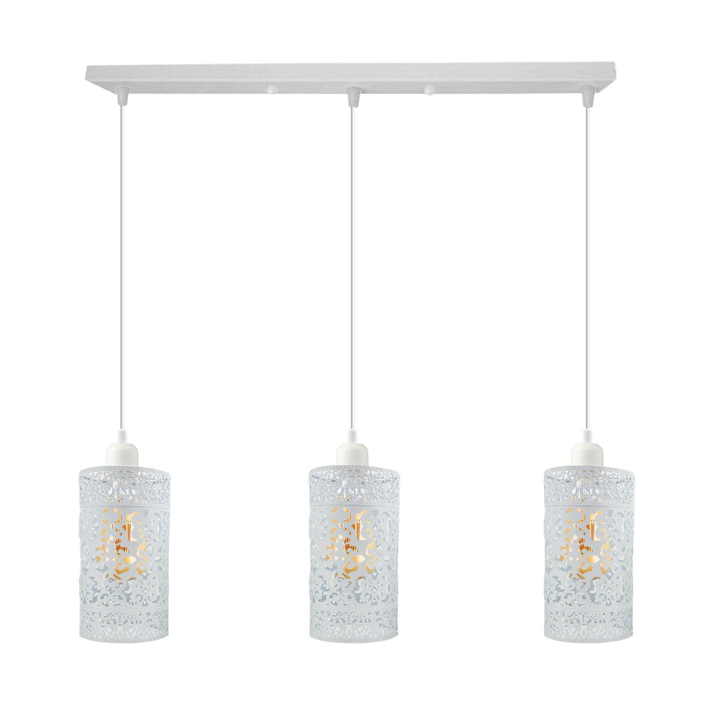 Industrial Vintage 3-Way White Metal Cage Drum Pendant Light Fixture