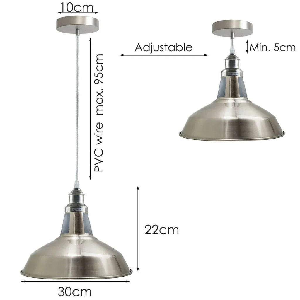 Modern Industrial Metal Pendant Light Fixture, Adjustable Height, E27 Satin Nickel