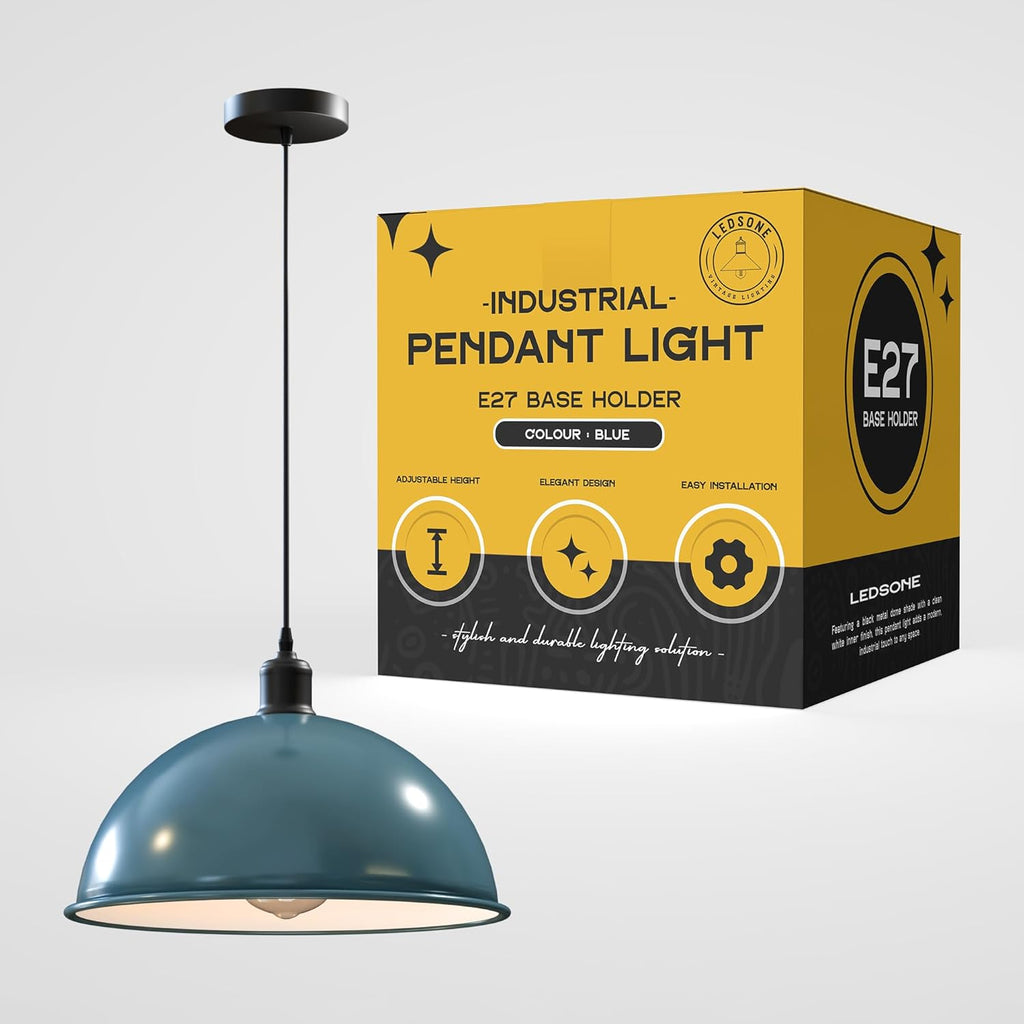 Adjustable Metal Dome Pendant Light Fixture, Industrial Retro Ceiling Hanging Lamp