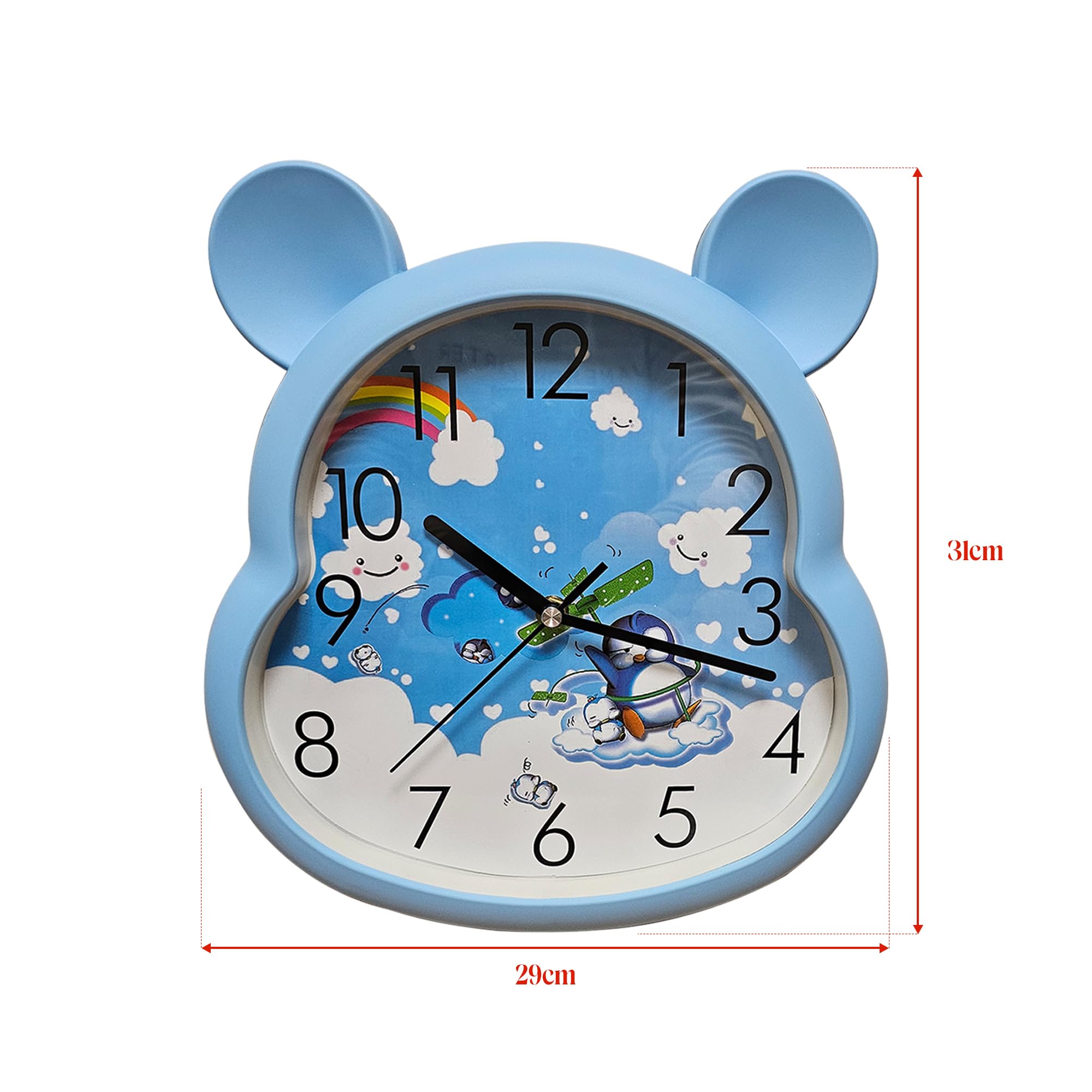 Silent Non-Ticking Round Wall Clock for Kids Room, Large Numbers Battery Powered
