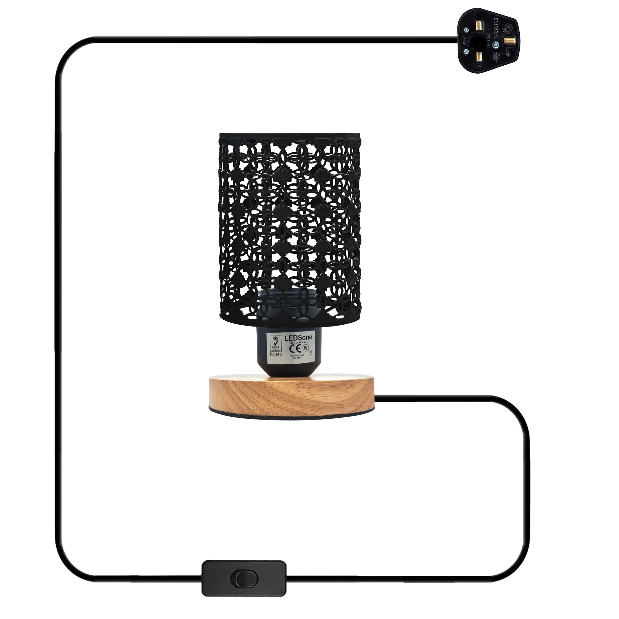 Charming Wire Cage Table Lamp with Wooden Base, Modern Desk Bedside Light