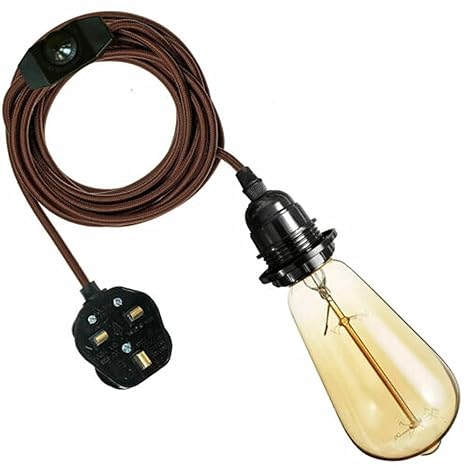 4M Fabric Flex Plug-In Pendant Light, E27 Bulb Holder, Dimmer Switch