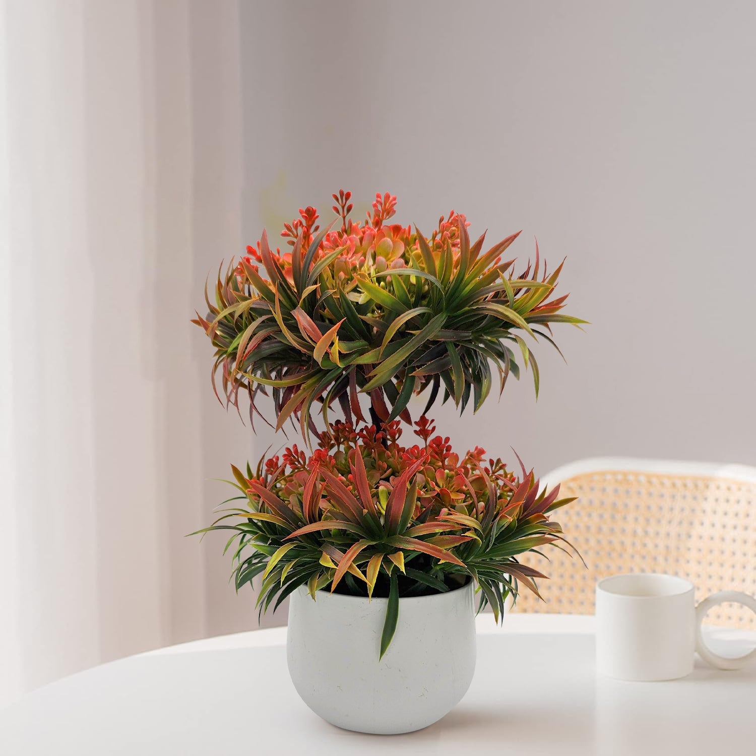 Lifelike Mini Artificial Bonsai Plant Tree for Indoor Outdoor Home Decor, 2 Pack