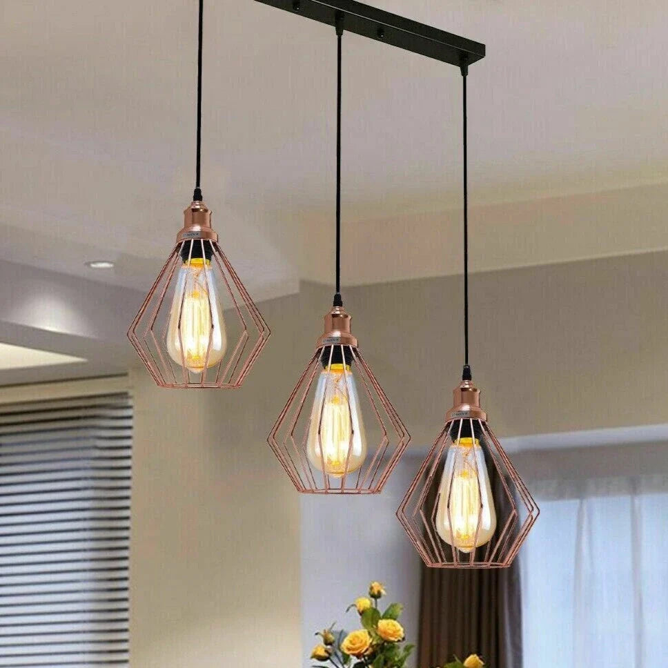 Industrial Linear Cage Pendant Light Fixture for Kitchen Island Dining Room