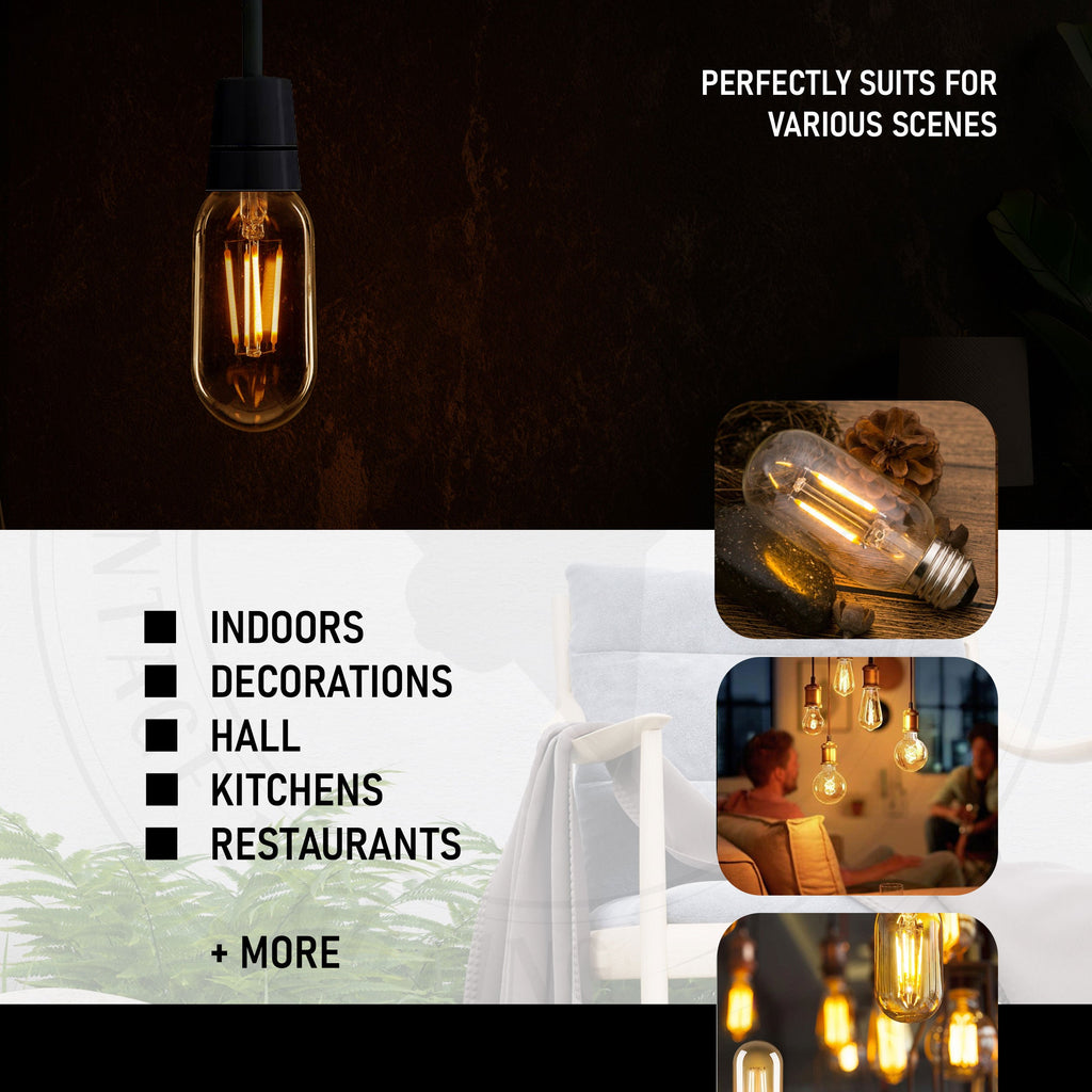 4W T45 E27 Dimmable LED Vintage Filament Bulb, Warm White Edison Style
