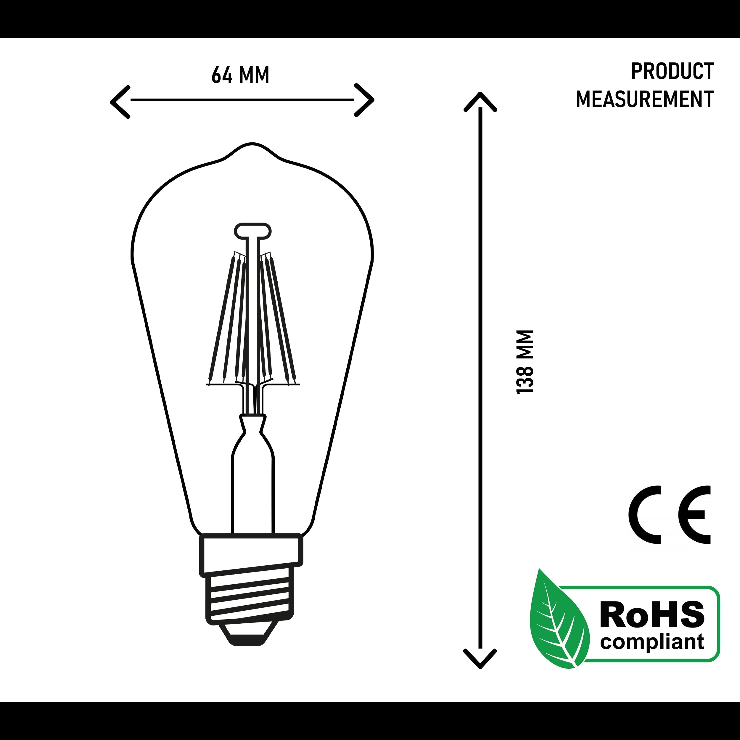 6-Pack Dimmable ST64 E27 Screw LED Filament Bulbs, 8W Retro Warm White