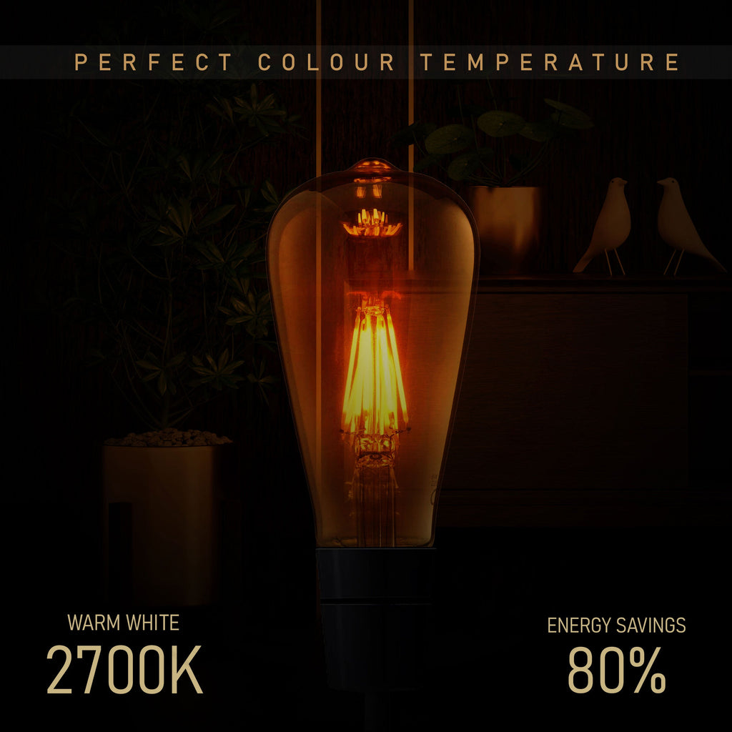 6-Pack Dimmable Vintage Filament LED Edison Bulbs, E27 Warm White
