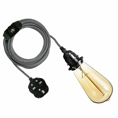 4M Fabric Flex Plug-In Pendant Light, E27 Bulb Holder, Dimmer Switch
