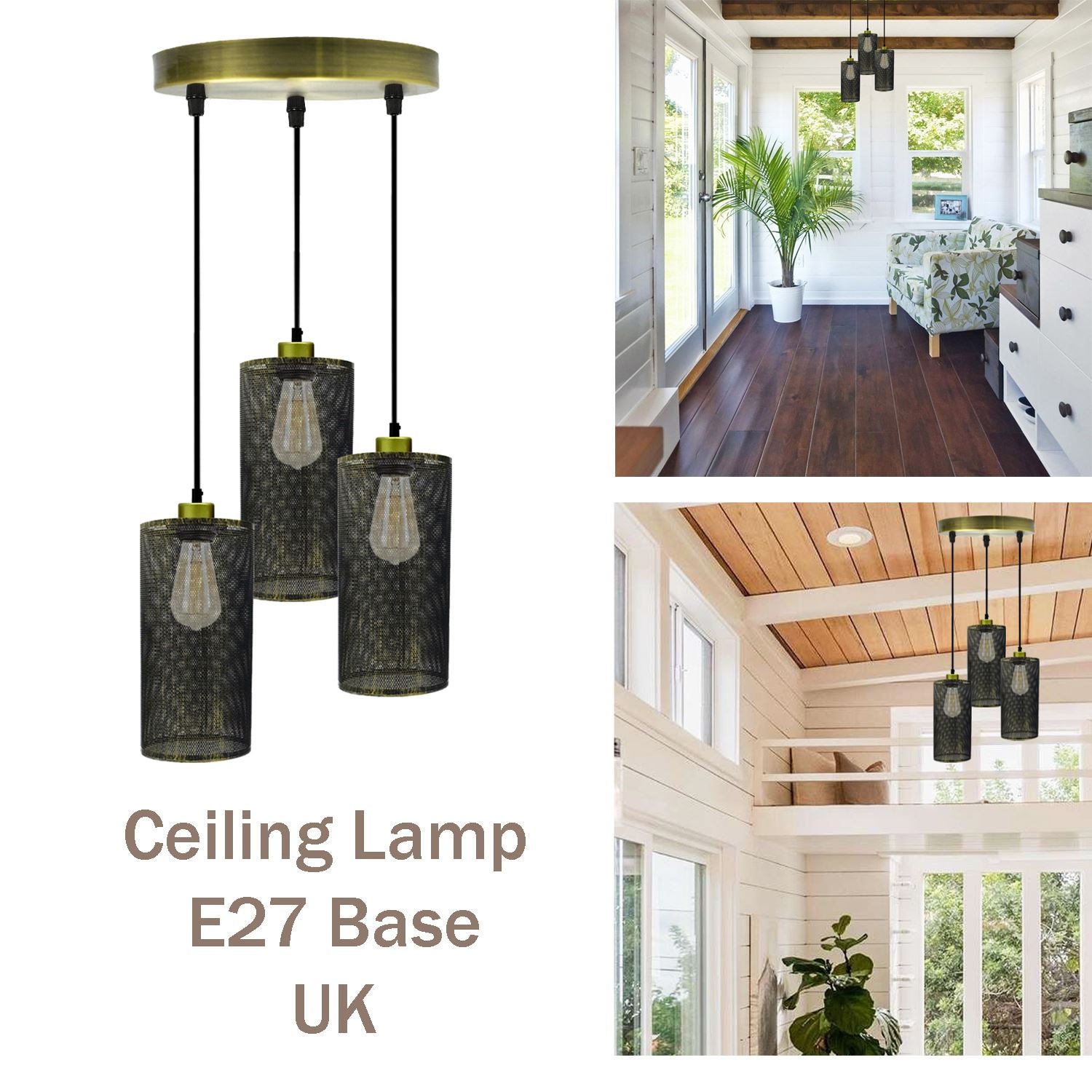 Stylish Triple E27 Pendant Ceiling Rose Lighting Kit with Adjustable Hanging Cables