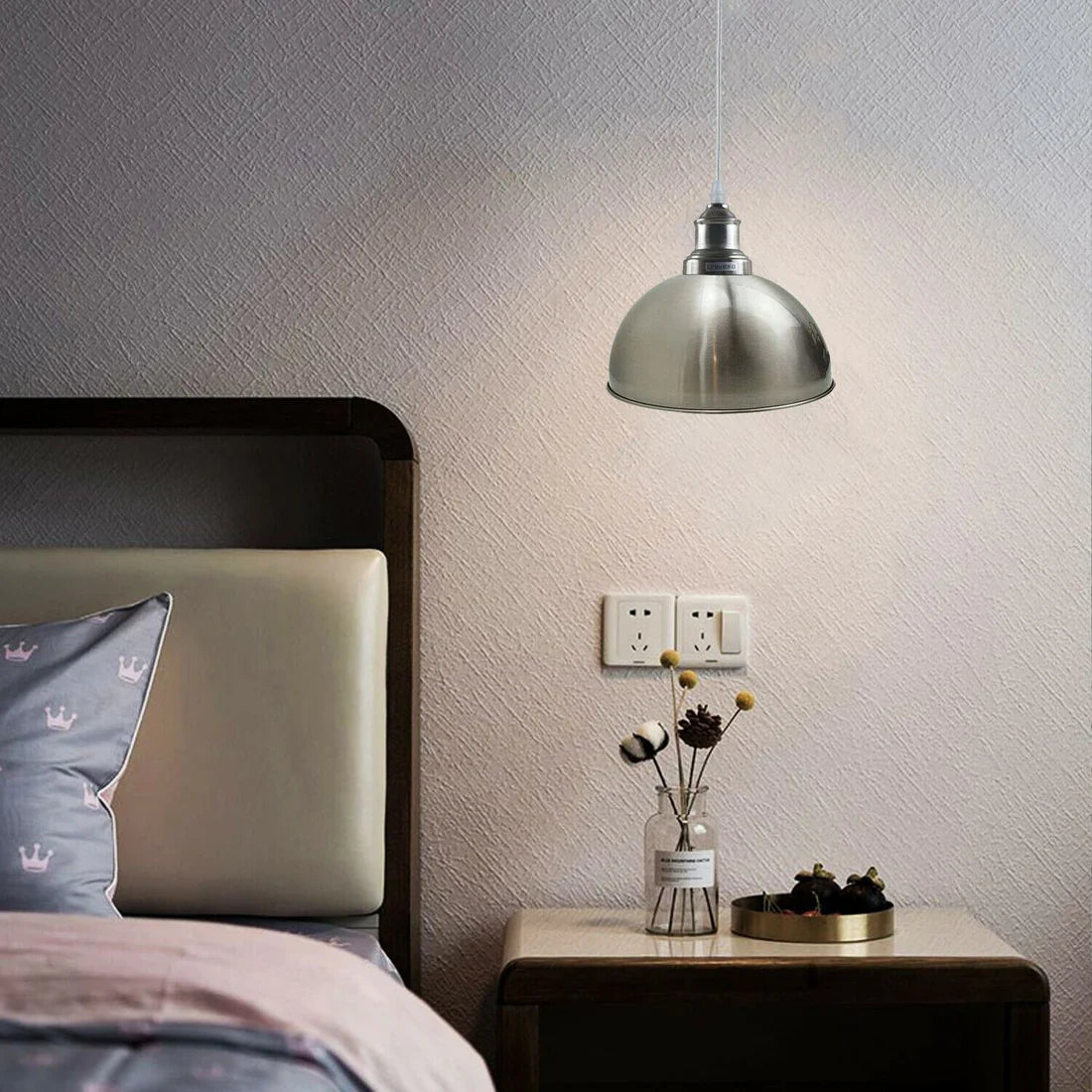 Modern Industrial Metal Pendant Light Fixture, Adjustable Height, E27 Satin Nickel