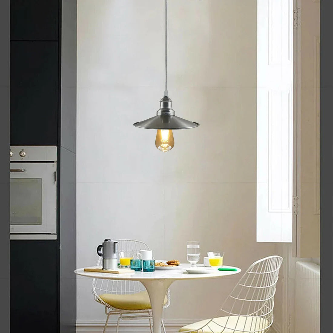 Modern Industrial Metal Pendant Light Fixture, Adjustable Height, E27 Satin Nickel