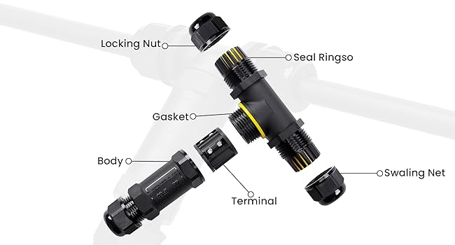 Durable 3-Pin IP68 Waterproof Electrical T-Connector Junction Box for Outdoor Cables