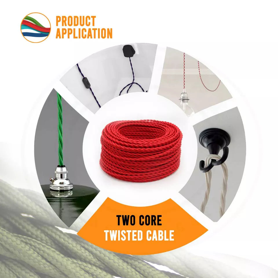 1m/3m/5m/10m 2 Core Twisted Hemp 0.75mm Fabric Cable ~6148
