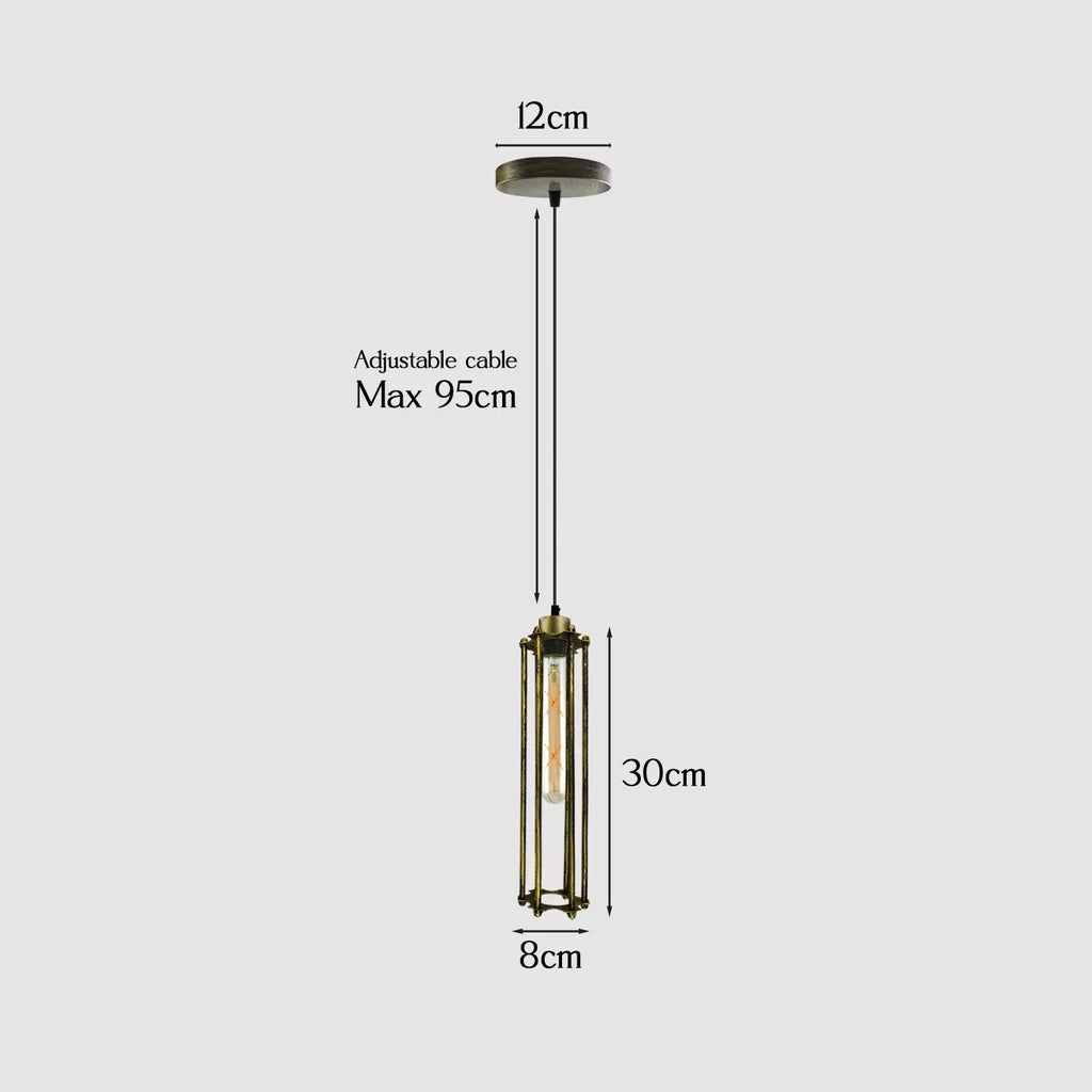 Adjustable E27 Brushed Brass Cage Pendant Light Fixture Modern Industrial
