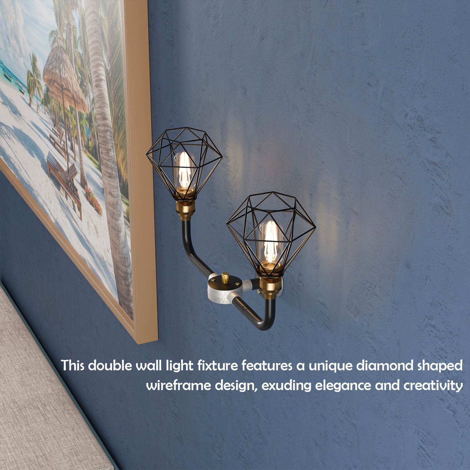 Industrial Black Conduit 2-Way Diamond Cage Wall Light Kit with Edison Bulb Option