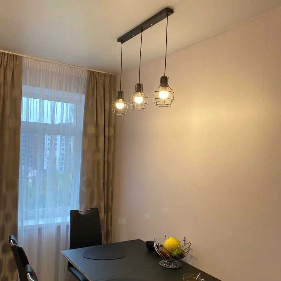 Vintage Industrial Retro 3-Way Ceiling Pendant Lamp with Cages, E27 Base