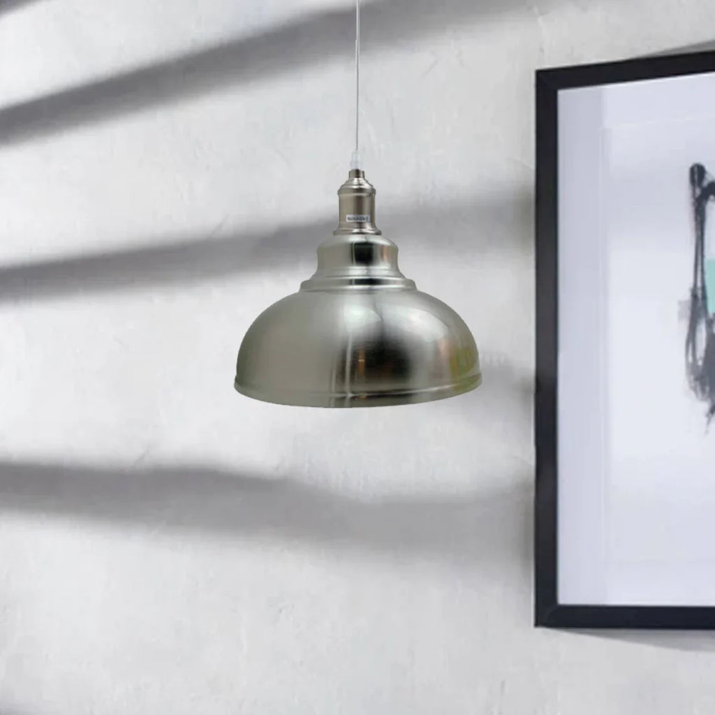 Modern Industrial Metal Pendant Light Fixture, Adjustable Height, E27 Satin Nickel