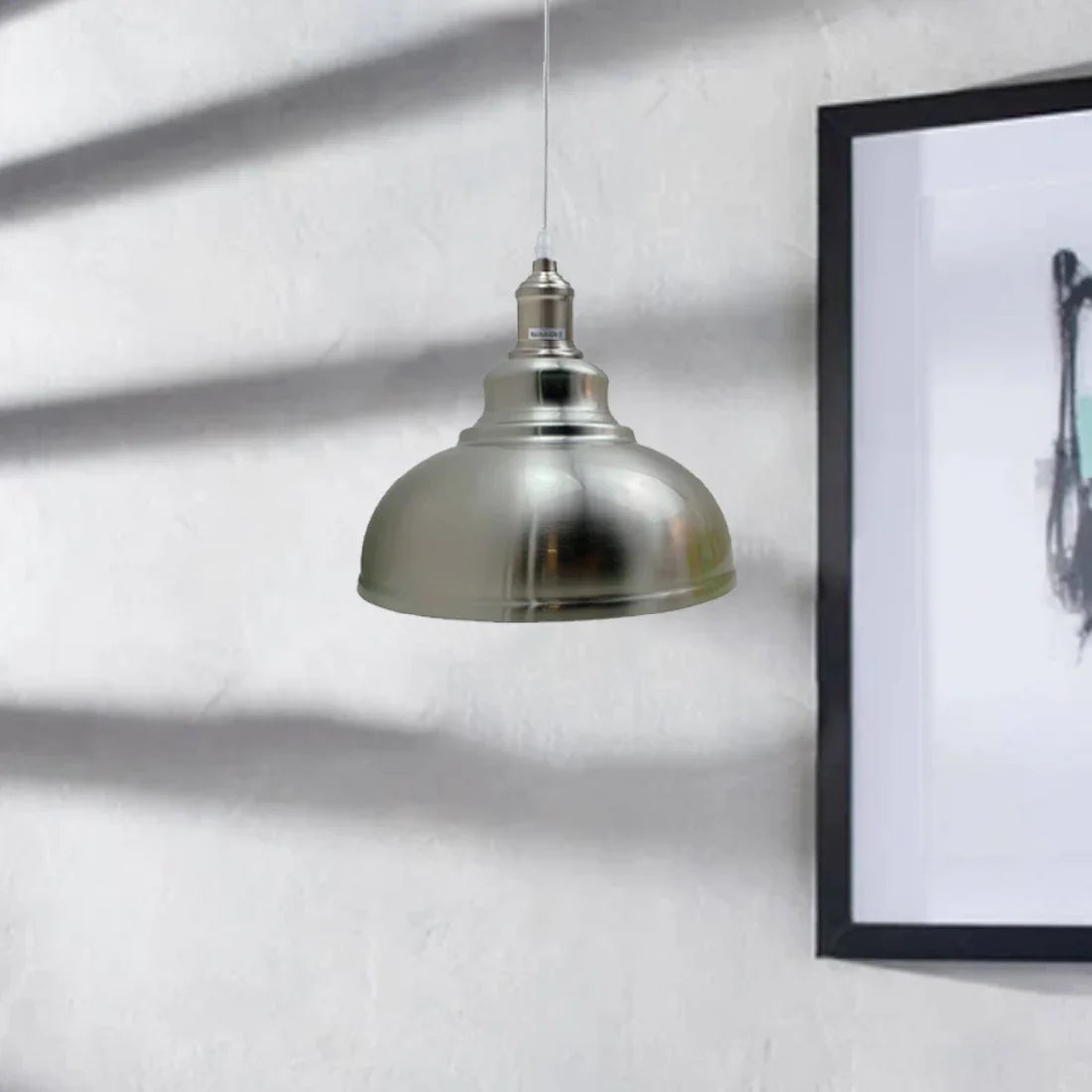 Modern Industrial Metal Pendant Light Fixture, Adjustable Height, E27 Satin Nickel
