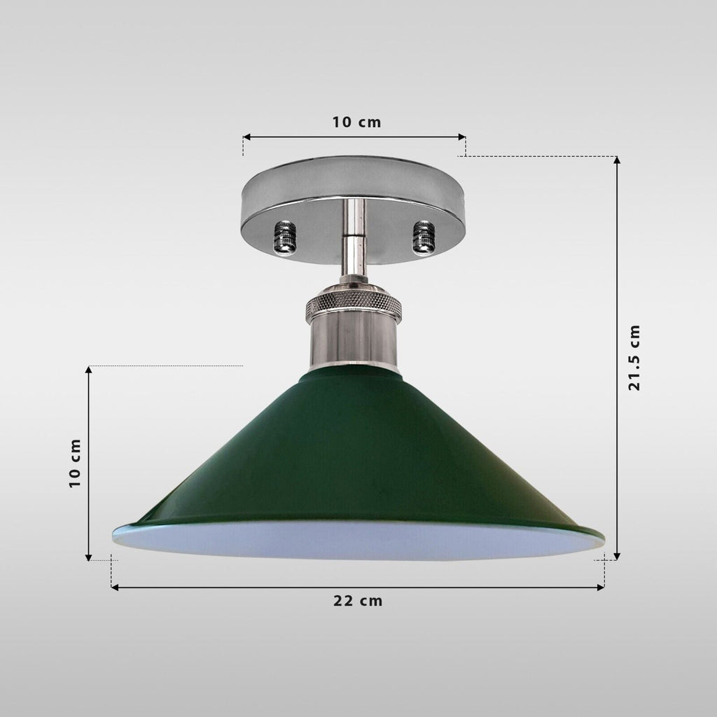 Industrial Cone Flush Mount Ceiling Light, Vintage Retro Metal Fixture for Living Room