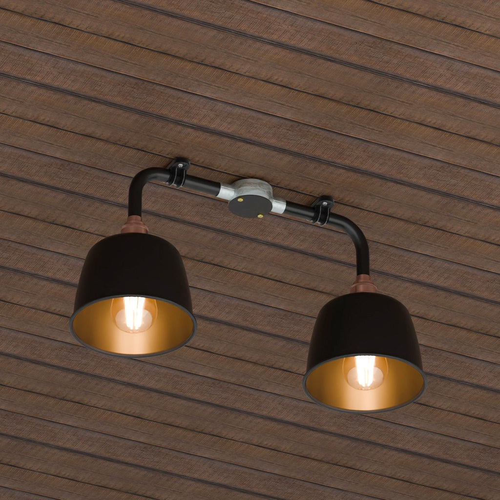 Industrial Black Metal Conduit Ceiling Light Fixture Kit E27 Base