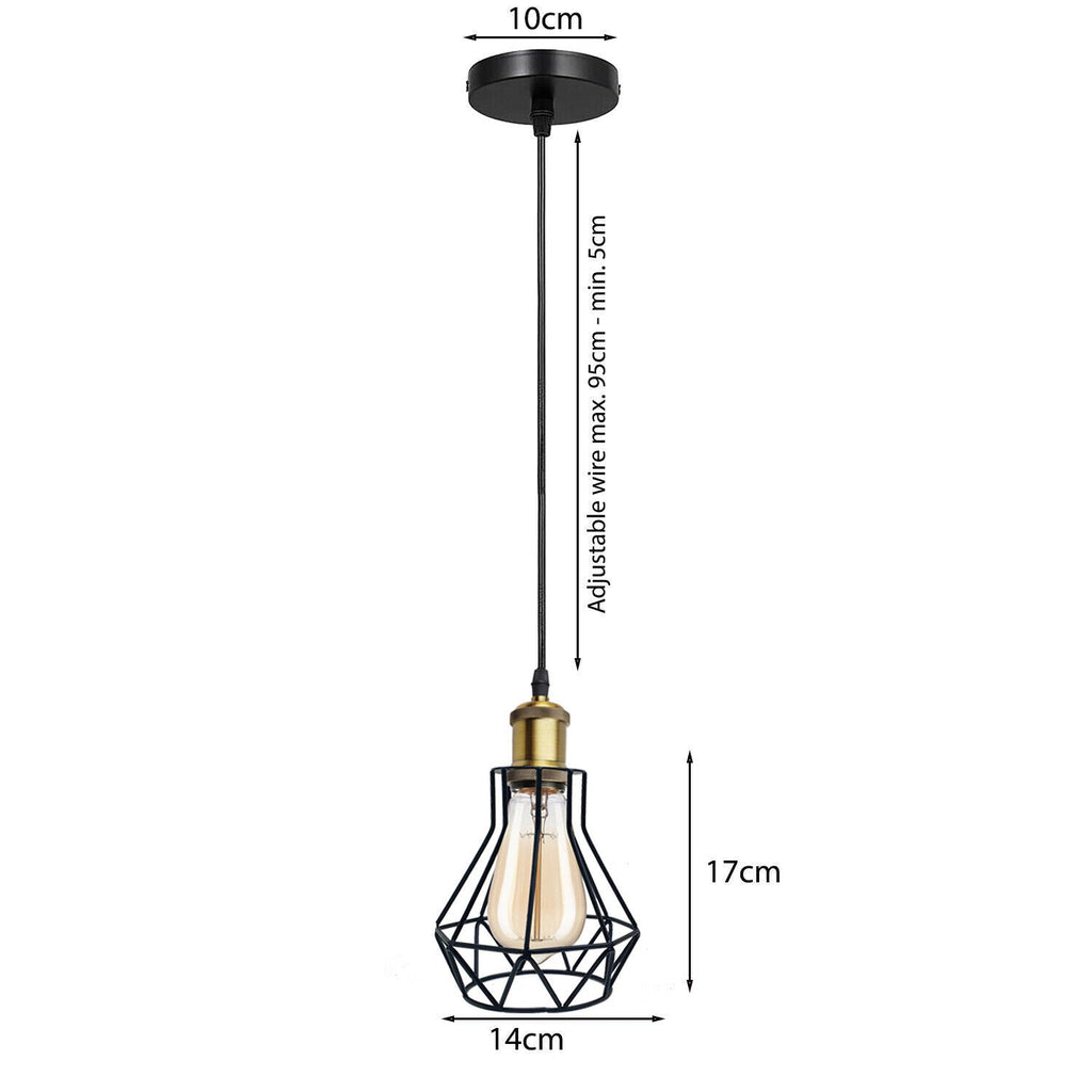 Black Metal Cage Pendant Light: Adjustable Industrial Style Ceiling Fixture