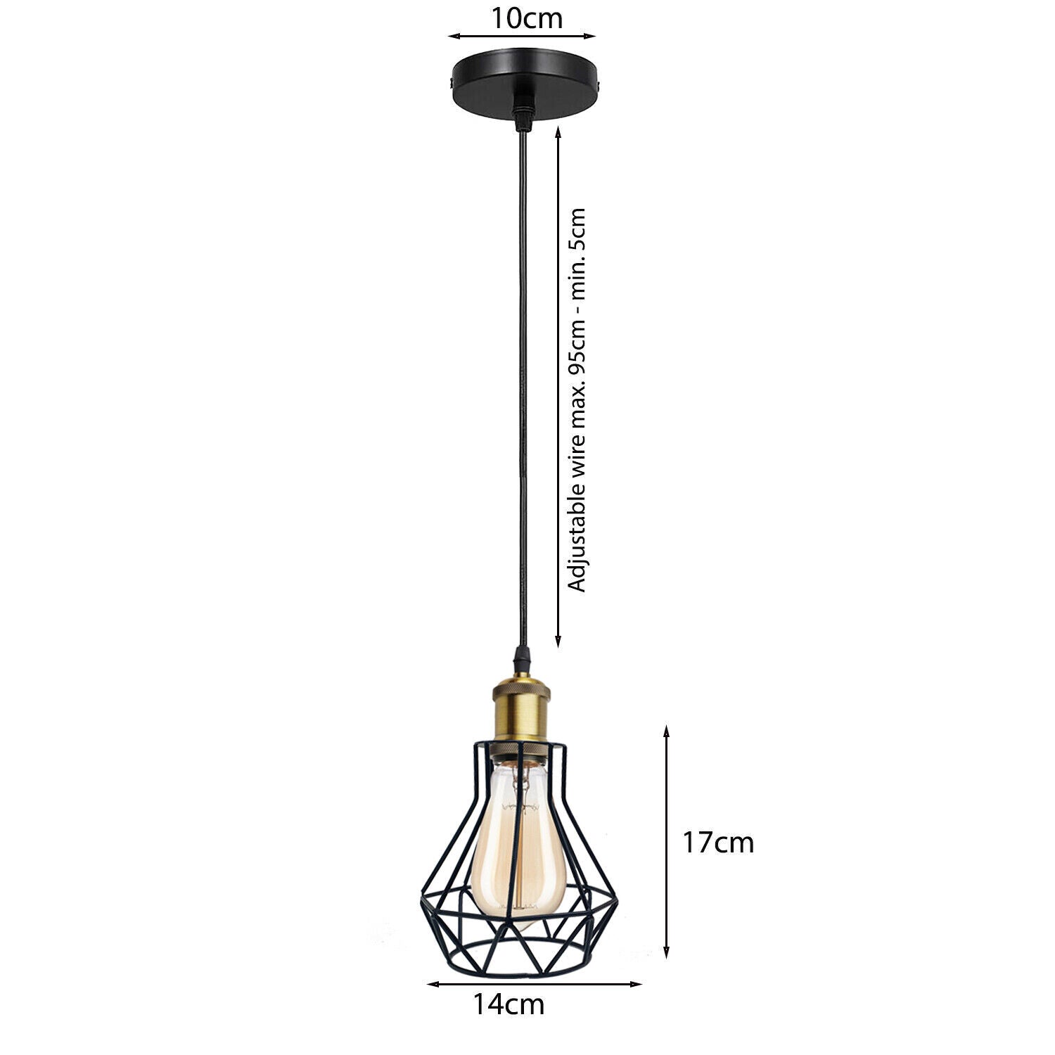 Black Metal Cage Pendant Light: Adjustable Industrial Style Ceiling Fixture